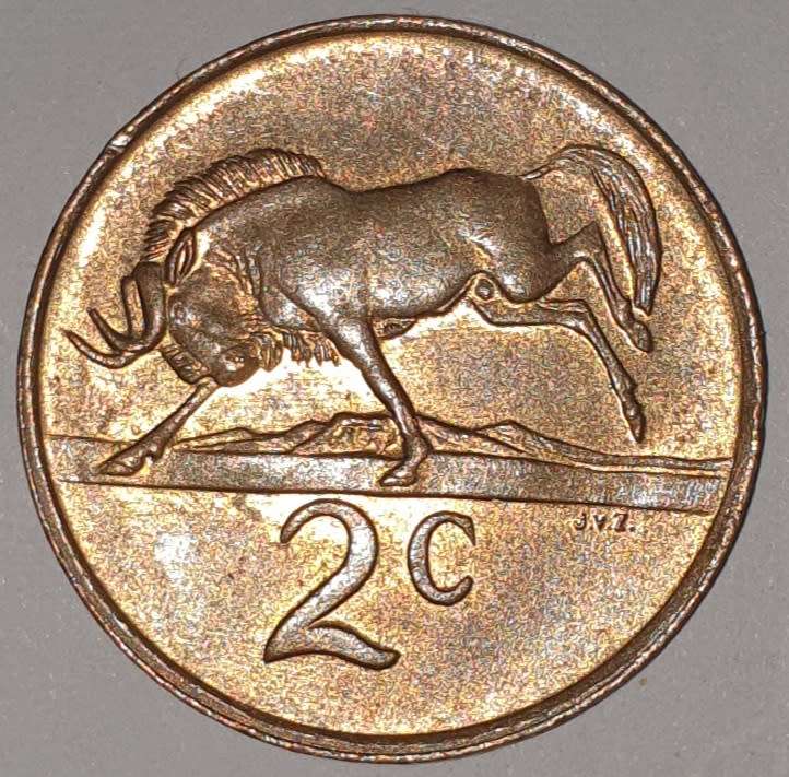 1990 - 2 CENT COIN (TWO CENT COIN) - RSA - BRONZE - KM#83 - BILINGUAL LEGEND - WILDEBEEST